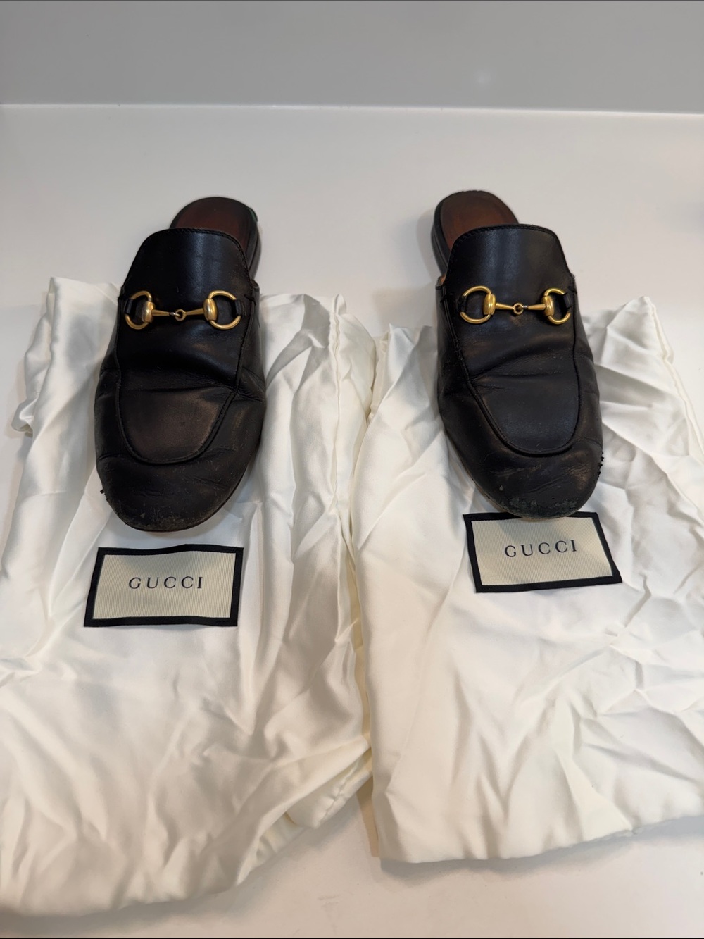 Gucci Black Leather Backless Horsebit Mules